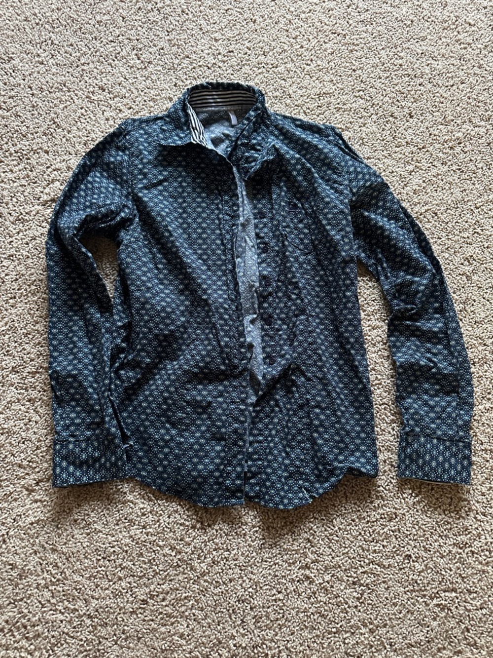 Women's Navy Patterned Button-Up Shirt